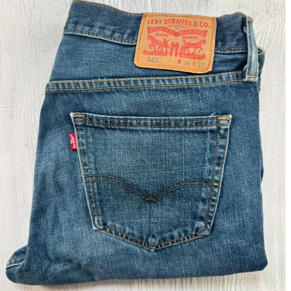 Levis 527 Slim Bootcut Jeans Mens 34x32 Medium Wash Blue Denim 05527-4257